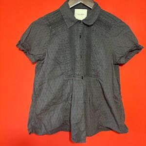 Lucky Brand Embroidered Gray Button Up Shirt Top XS Short‎ Sleeve